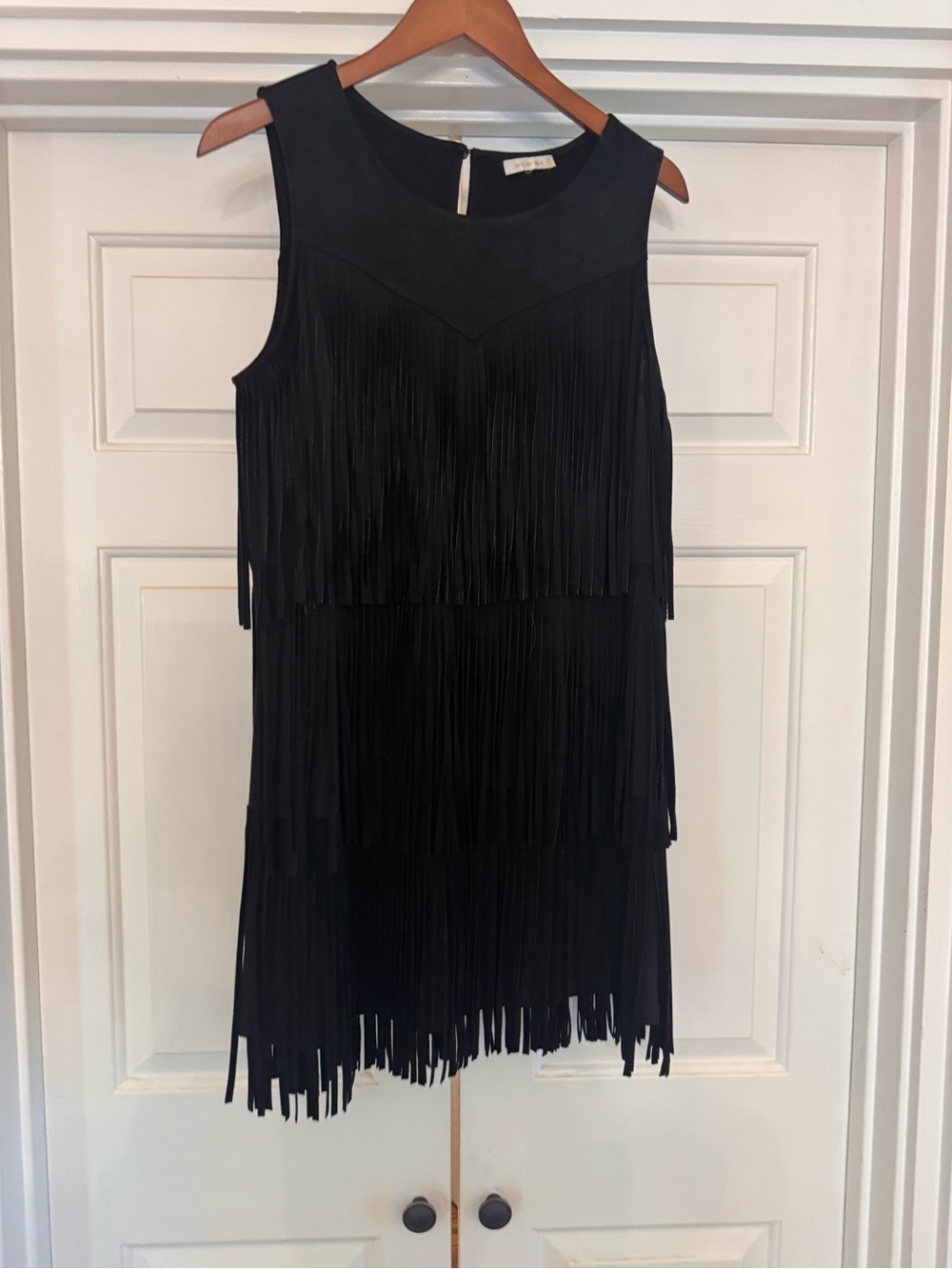 Western Fringe Vegan Leather Mini Dress Black